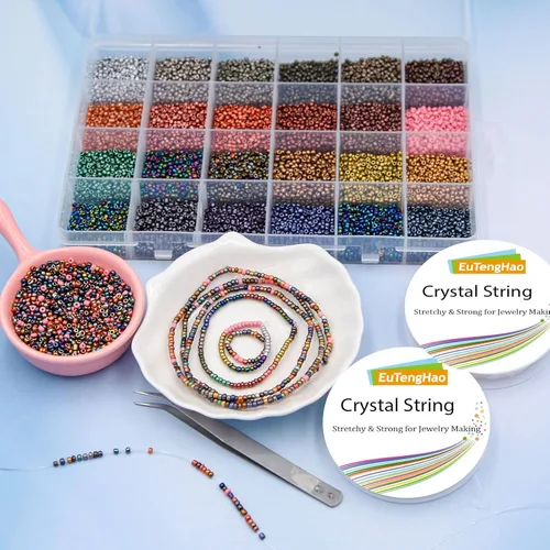 Miniatura 8 de EuTengHao Kit de cuentas de semillas de vidrio 8/0, cuentas de cintura de color metal de 0.118 pulgadas, cuentas pequeñas de poni de 24