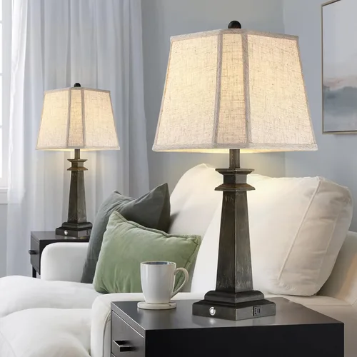 Miniatura 7 de Juego de 2 lámparas de mesa de 27.5", lámparas táctiles regulables de 3 vías para mesita de noche, lámpara de mesa estilo granja para sala de estar