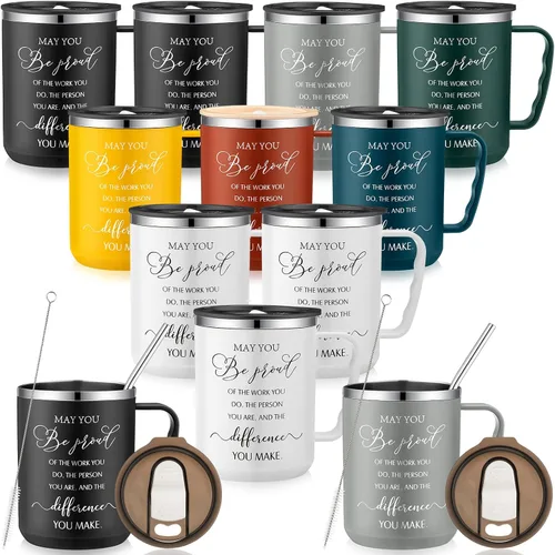 Lallisa 12 Piezas Regalos de Reconocimiento para Empleados al Por Mayor Taza de Café de Viaje de 17 oz con Tapa y Asa para Mujeres Regalos de