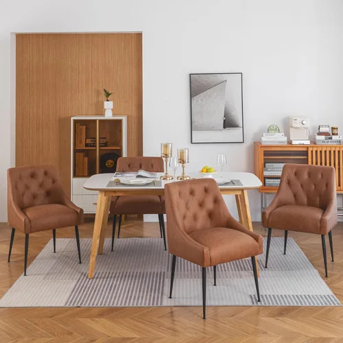 Miniatura 17 de Juego de 2 sillas de comedor modernas, sillas de comedor de cocina de mediados de siglo con cojines de 5.12 pulgadas y patas de metal, sillas Beige