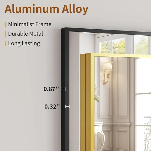 Miniatura 4 de VooBang - Espejo de longitud completa, espejo de piso de 21" x 64" con soporte, espejo de cuerpo completo con marco de aleación de aluminio