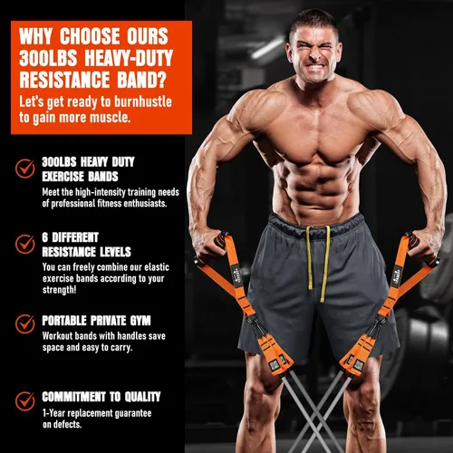 Miniatura 7 de Bandas de resistencia pesada para entrenamiento, bandas de ejercicio de 300 libras con asas, bandas de entrenamiento para hombres, juego de bandas