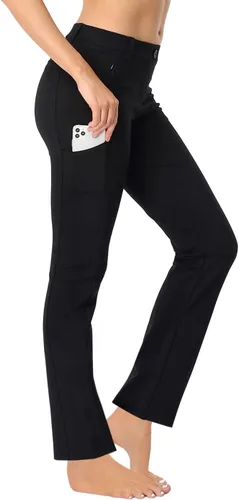 Miniatura 4 de HDE Pantalones de yoga para mujer, pierna recta, pantalones de meter con 8 bolsillos