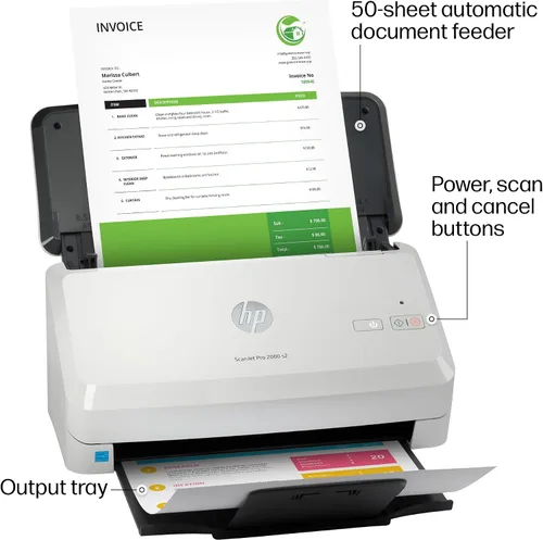 Miniatura 4 de HP ScanJet Pro 2000 s2, escáner rápido de 2 caras con alimentador automático de documentos, lo mejor para pequeñas empresas (6FW06A)