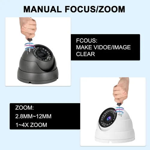Miniatura 3 de Cámara CCTV de 2MP HD 1080P 4 en 1 (TVI/AHD/CVI/960H/CVBS) Cámara domo de seguridad, lente varifocal de 0.110-0.472 in videovigilancia analógica