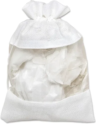 Miniatura 2 de Paquete de 12 bolsas de regalo extragrandes de lino, arpillera y organza con cordones (7.5x11.5 pulgadas, blanco) - Bolsas de malla para recuerdos