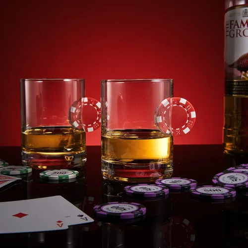 Miniatura 5 de Poker Chip - Vasos de whisky y vino Juego de 2 Up The Ante Stuck In The Glass Poker Chip - Cristalería de cóctel, regalo para jugador