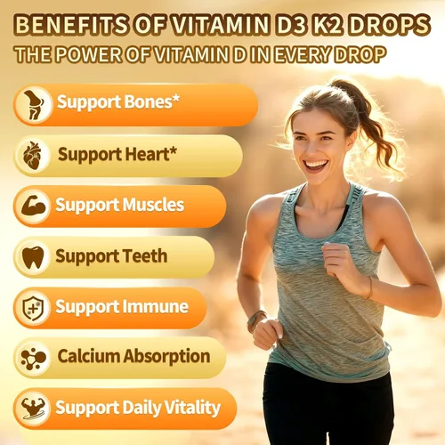 Miniatura 4 de VivoNu Gotas de vitamina D3 K2, D3 20000 UI y K2 como MK-7 400mcg con magnesio, calcio, zinc y Omega 3 para inmune*, estado de ánimo*, hueso* salud