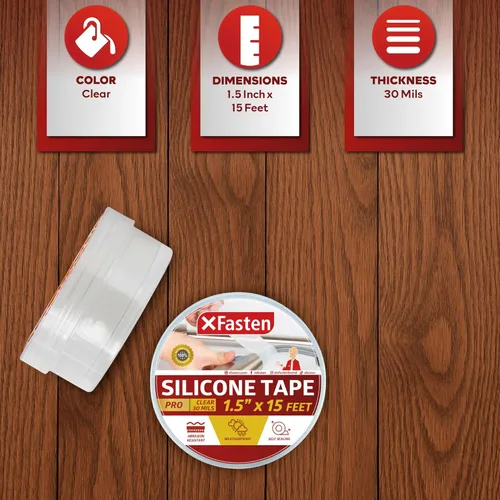 Miniatura 3 de XFasten - Cinta de silicona autofusible Pro, transparente, 1.5 pulgadas x 15 pies, cinta de reparación de silicona extrema de 30 milésimas