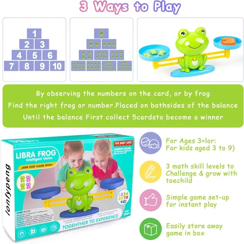 Miniatura 6 de Juguetes de conteo de equilibrio de rana, juegos de matemáticas geniales para niños y niñas, juguete educativo de números para preescolar, divertido