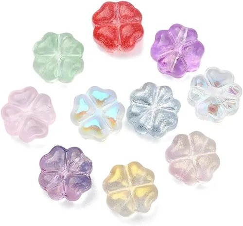 Miniatura 9 de LiQunSweet 100 cuentas de cristal checo transparentes de 10 colores, cuentas sueltas de hoja de trébol para hacer joyas y manualidades, 0.295 x