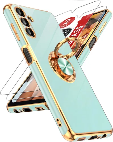 Miniatura 133 de LeYi Funda para Samsung Galaxy S22 Ultra con soporte de anillo giratorio de 360°, soporte magnético, chapado en oro rosa, borde protector para Negro