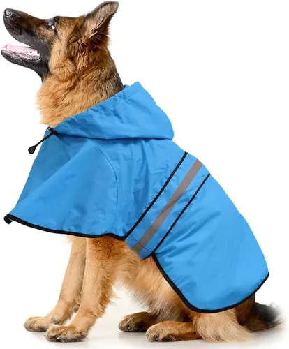 Miniatura 7 de Impermeable reflectante para perros – Impermeable ajustable para perros, impermeable ligero con capucha para perro, poncho chubasquero, chaqueta