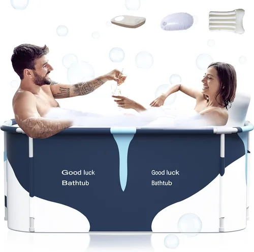 Bañera plegable portátil extra grande de 53 pulgadas con cubierta para adultos, bañera familiar para baño pequeño, bañera gruesa de múltiples capas