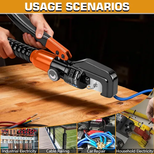 Miniatura 7 de Herramienta de prensado hidráulico, kit de herramientas de crimpado de alambre hidráulico de 16 toneladas con cortador de cables y 13 pares