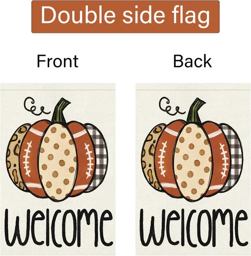 Miniatura 6 de Louise Maelys Bandera de bienvenida de otoño de 12 x 18 pulgadas, doble cara, pequeña arpillera de otoño, calabaza, fútbol, jardín, otoño, Acción