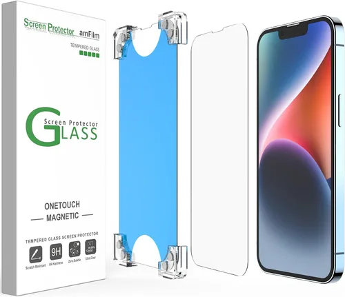 Miniatura 13 de amFilm Paquete de 2 protectores de pantalla magnéticos OneTouch para iPhone 14 Pro de 6.1 pulgadas [plástico ecológico y reductor]