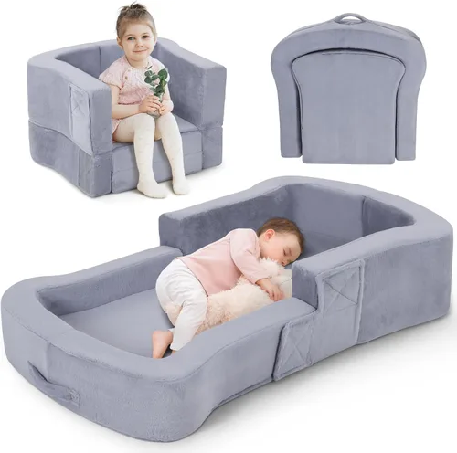 whiffee Cama de viaje para niños pequeños, cama sofá silla plegable portátil 2 en 1, cuna de piso de viaje suave para bebés y niños con fundas