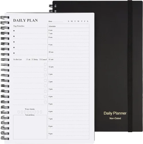 Asten - Agenda diaria sin fecha, lista de tareas pendientes por hora, planificador de citas en espiral para hombres y mujeres, tapa dura de PVC,