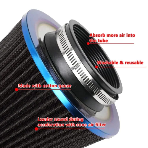 Miniatura 4 de Filtro de admisión de aire frío, alto rendimiento, filtro lavable, filtro de aire de reemplazo con abrazadera, diámetro de brida 76 mm/3 pulgadas