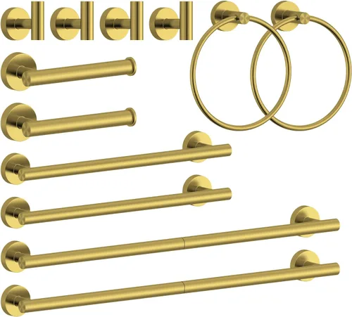 Miniatura 14 de Juego de accesorios de baño de 5 piezas de acero inoxidable SUS 304 de oro cepillado de 26 pulgadas, juego de toallero de baño, conjunto