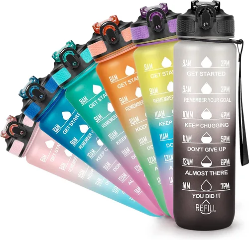 Miniatura 9 de YC Kitchen - Botella de agua motivacional con marcador de tiempo - Botellas de agua de 32 onzas con horarios para beber, botella de agua deportiva a