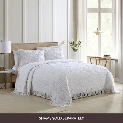 Miniatura 3 de Beatrice Home Fashions Colcha de Chenilla con Medallón, Full, Blanco