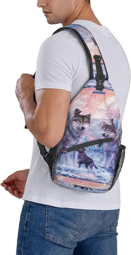 Miniatura 9 de PSVOD Bolsos cruzados de la familia de los lobos, Bolsos de hombro de los hombres, Mochilas de hombro en el pecho, Bolsos de cintura, Bolsos