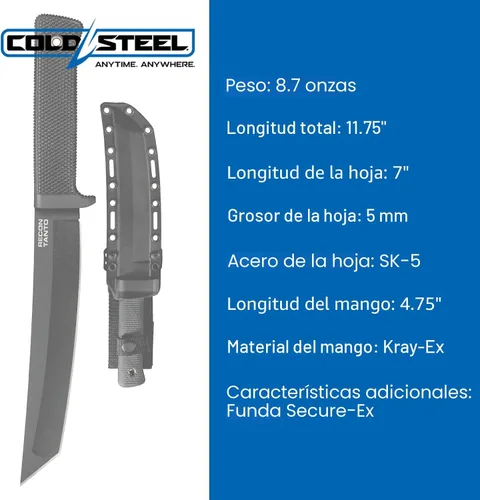Miniatura 8 de COLD STEEL Recon Tanto SK-5 - Cuchillo de hoja afilada de 7 pulgadas, mango Kray-Ex de 4.75 pulgadas, cuchillo táctico militar de hoja fija