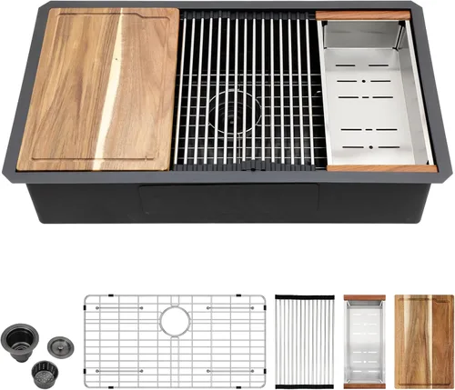 Miniatura 20 de Fregadero de Lavandería Empotrado de 21 Pulgadas, Utilitario, Calibre 16, Acero Inoxidable, Tazón Individual de 12 Pulgadas de Profundidad, Bajo