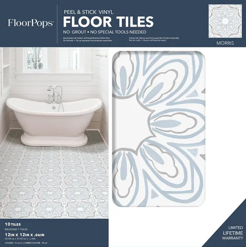 Miniatura 2 de FloorPops Azulejos de Suelo Azul Morris Peel & Stick, FP3827
