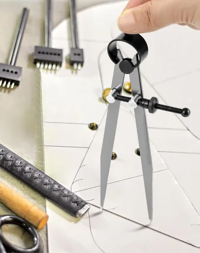 Miniatura 5 de QWORK Juego de Martillo de Tallado en Cuero, Martillo para Artesanía de Cuero DIY + Brújula Matemática, Brújula de Dibujo, Brújula de Trazado