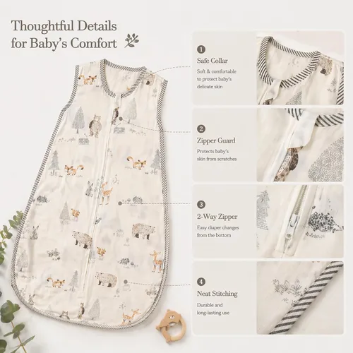 Miniatura 7 de Saco de dormir para niños pequeños (2-3T) ligero de algodón de 0.5 tog para verano, manta de verano para bebé, saco de dormir para bebé, delgado