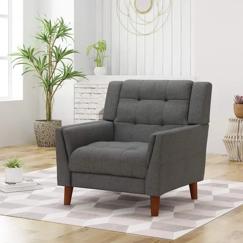 Miniatura 6 de Christopher Knight Home Alisa Mid Century - Sillón de tela moderna de mediados de siglo, color azul, nogal y silla Evelyn de tela moderna