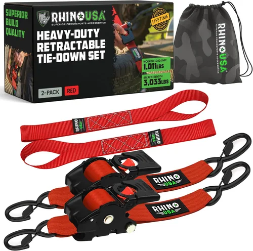 Miniatura 14 de Rhino USA Correas de carraca retráctiles (paquete de 2) - 2 pulgadas x 3 metros (1,376 kg de fuerza de rotura) - Correas de amarre auto-retractiles