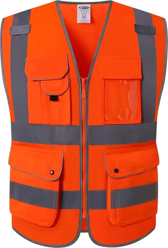 Miniatura 13 de JKSafety Chaleco de seguridad frontal con cremallera de alta visibilidad de 9 bolsillos de color dual MESH Lite Tira reflectante con ribete