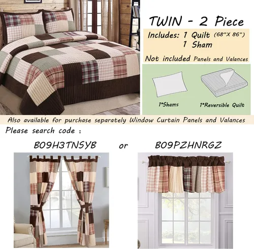 Miniatura 2 de Cozy Line Home Fashions Colcha Reversible de Retazos Reales Hechos a Mano Brody Farmhouse Chocolate a Cuadros y Rayas, Juego de Ropa de Cama