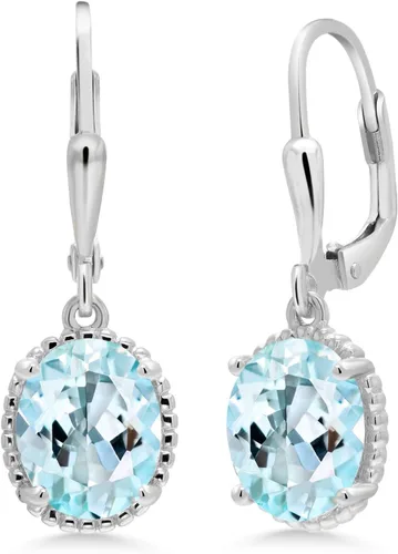 Gem Stone King Aretes colgantes de gota para mujer, plata de ley 925, piedra natal ovalada de 0.354 x 0.276 in, joyería fina, regalos para ella,