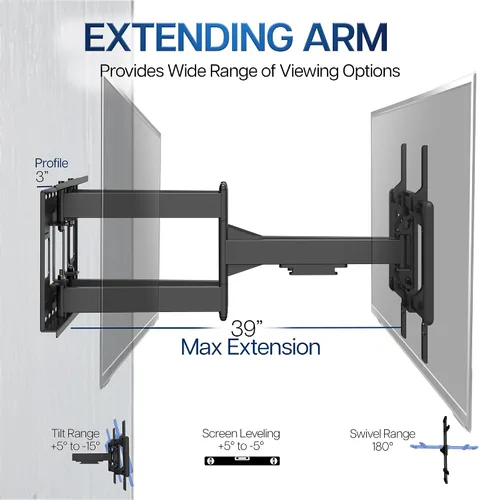 Miniatura 5 de VIVO MOUNT-VW085L soporte de pared articulado para TV de pantalla grande de 43 a 85 pulgadas, para pantallas LCD LED planas y curvas, brazo largo