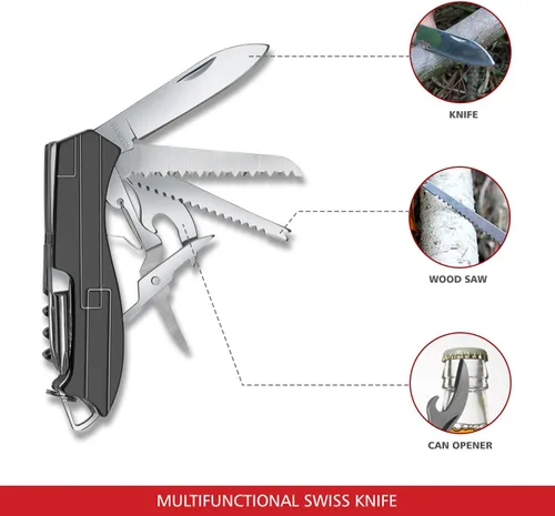 Miniatura 4 de Swiss Eagle Mini herramienta de bolsillo 9 en 1 para casa y campaña, premium con hoja, tijera, destornillador, alicates, lupa, pinzas, regalos