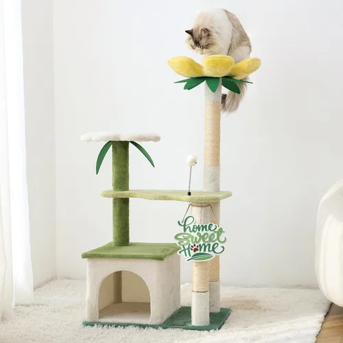HYABi Torre de árbol de aguacate para gatos de 47.5 pulgadas, lindo condominio de jardín para gatos con plataforma de actividad de varios niveles,