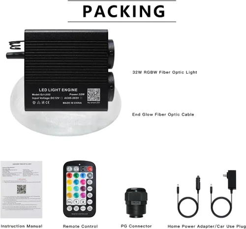 Miniatura 6 de 32W RGBW APP luces de fibra óptica, kit de luces de techo de estrella de tamaño pequeño, activadas por música, 450 piezas, 0.75mm, 9.8 pies/3m