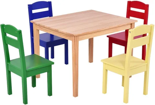 Costzon - Juego de mesa y silla para niños, 5 piezas de mesa de actividades de madera y sillas para manualidades, tareas escolares, hora del Multi