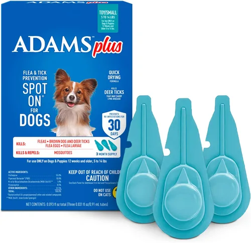ADAMS Además de prevención de pulgas y garrapatas para perros, juguete/perro pequeño, mata pulgas y garrapatas (garrapatas de perro marrón/ciervo),