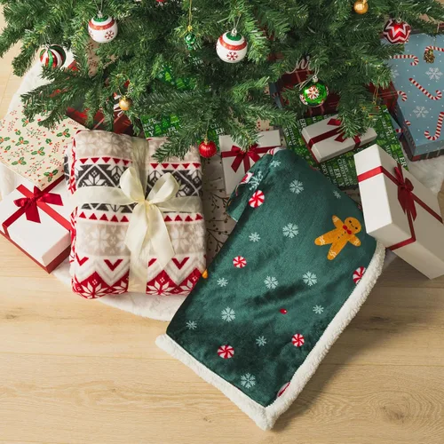 Miniatura 6 de PAVILIA Premium Manta de vellón sherpa de Navidad regalo de decoración navideña, afelpada, cálida y acogedora, de microfibra y reversible