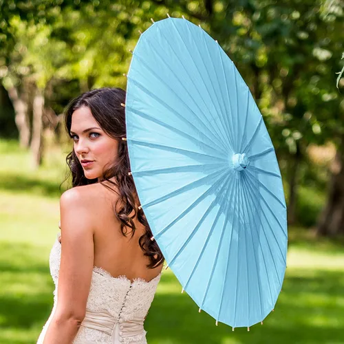 Miniatura 2 de Weddingstar Parasol de papel con deshuesado de bambú, Azul Aqua
