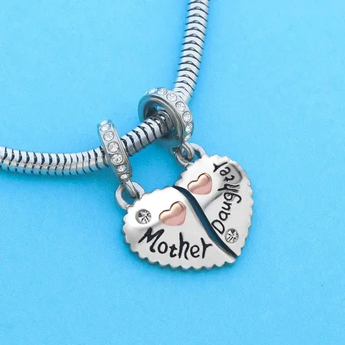 Miniatura 5 de KunBead Juego de dijes colgantes para madre e hijo para pulseras de amor corazón mamá cuentas para collar Metal Cobre