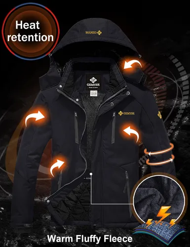 Miniatura 6 de GEMYSE Chaqueta de esquí impermeable para hombre, con aislamiento de invierno, resistente al viento, con capucha, Nieve