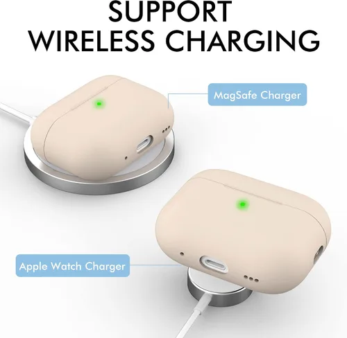 Miniatura 4 de NIUTRENDZ Funda para AirPods Pro 2 2022, funda protectora delgada de silicona que absorbe los golpes con cordón [LED frontal visible] (beige)