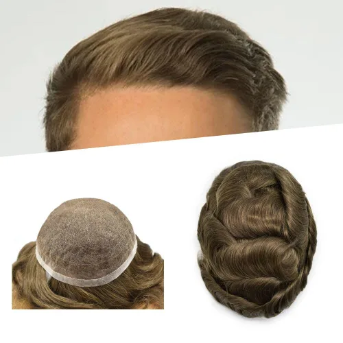 Miniatura 24 de Extensiones de cabello suizo completo para hombre, sistema de reemplazo de cabello humano europeo para hombres